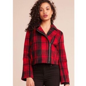 Plaid cropped moto jacket